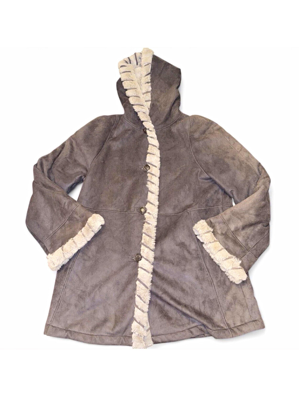 Jones New York Faux Suede Hooded Lined Mid-Length Jacket Gray Women’s L